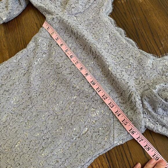 Adrianna Papell 41915770 Lace Short Dress Women's sz 8 Silver Gray Cocktail Prom - Picture 12 of 16